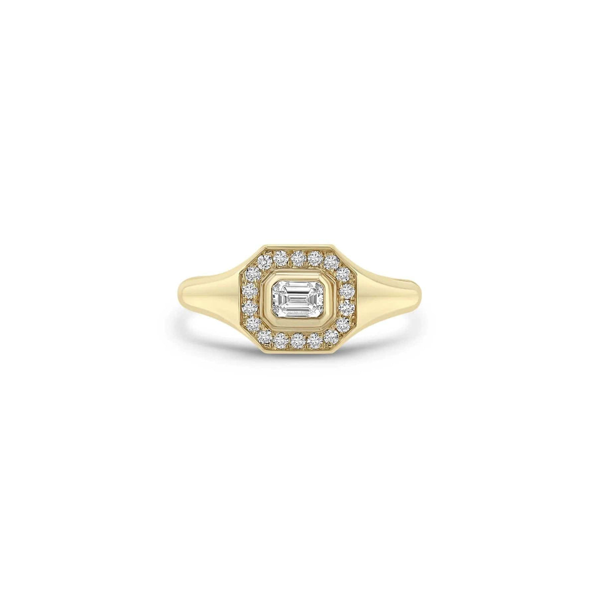 Zoe Chicco 14K Yellow Gold Emerald Cut Diamond Halo Signet Ring