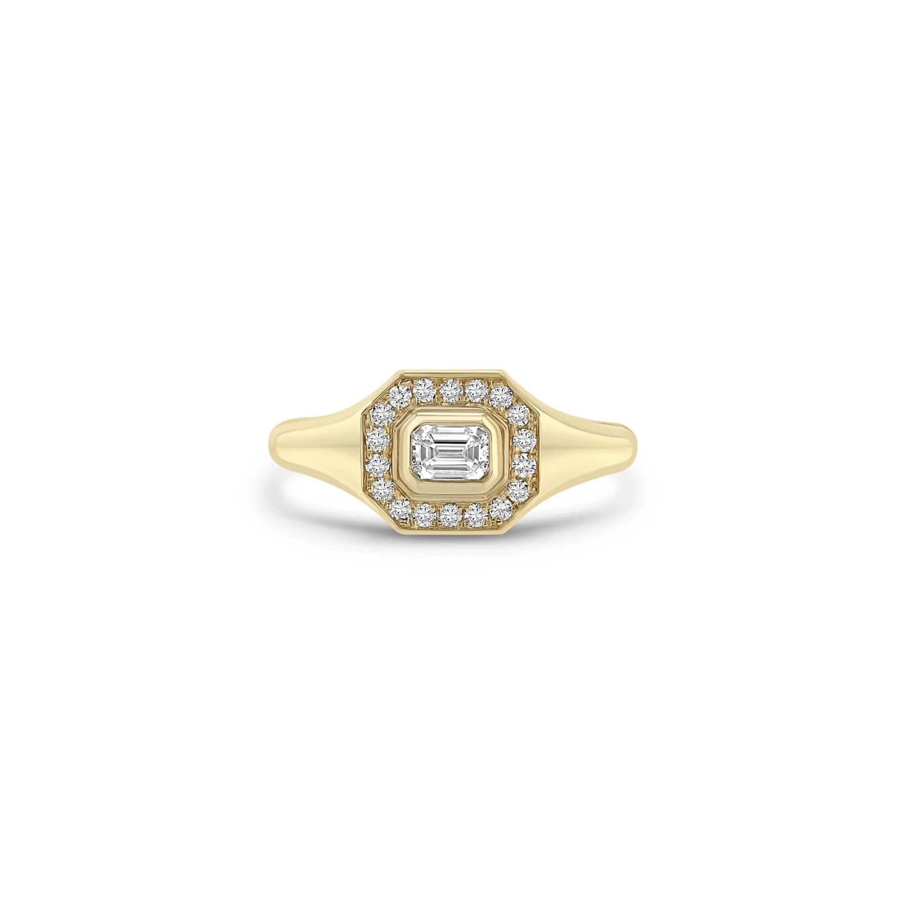 Zoe Chicco 14K Yellow Gold Emerald Cut Diamond Halo Signet Ring