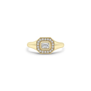 Zoe Chicco 14K Yellow Gold Emerald Cut Diamond Halo Signet Ring