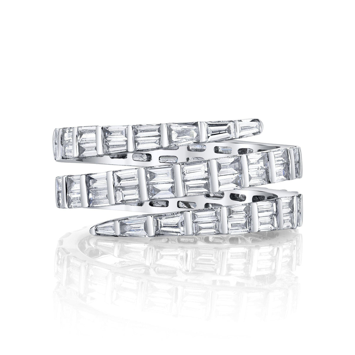 Anita Ko 18K White Gold Three Row Baguette Diamond Coil Ring