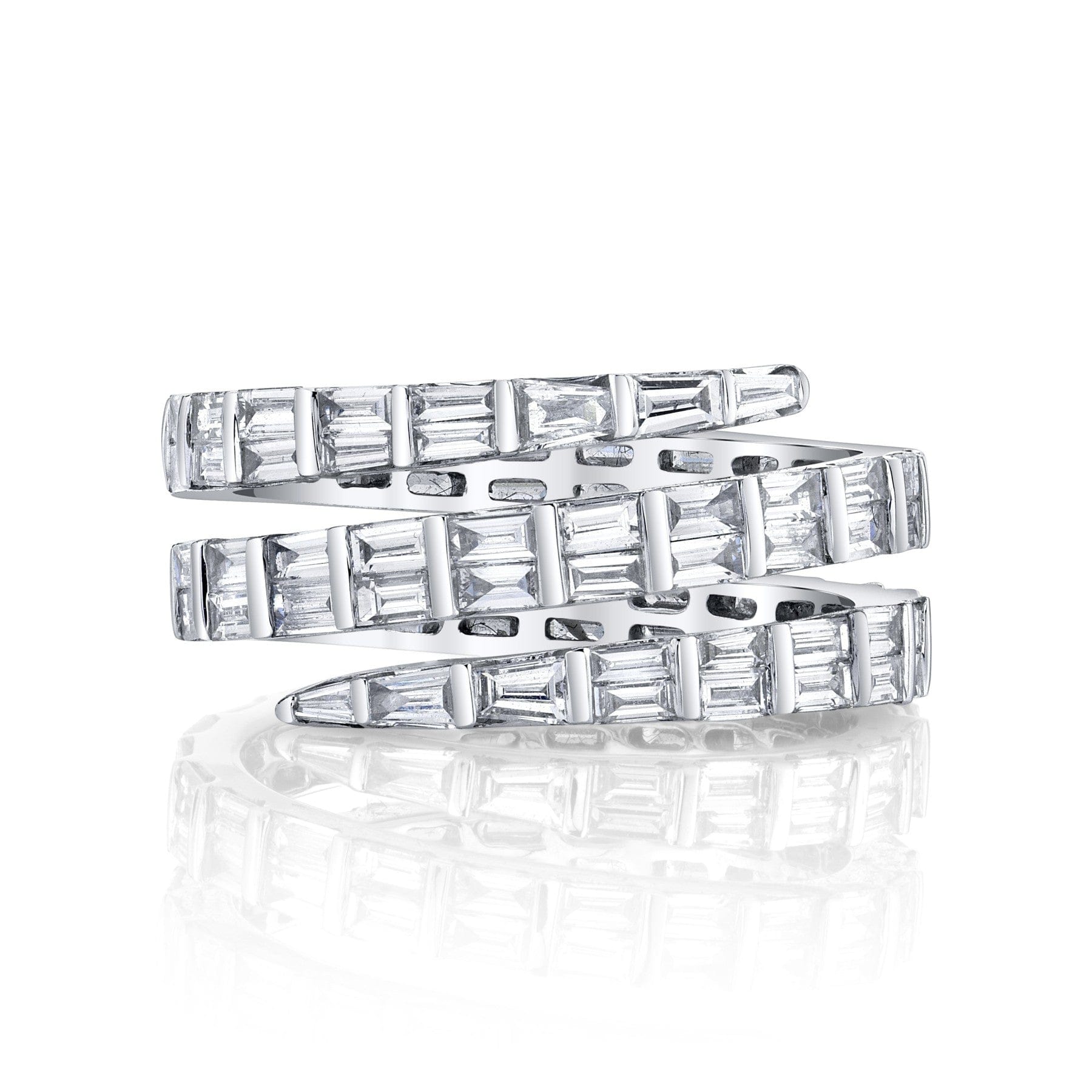 Anita Ko 18K White Gold Three Row Baguette Diamond Coil Ring