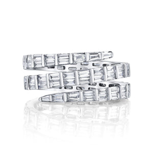 Anita Ko 18K White Gold Three Row Baguette Diamond Coil Ring