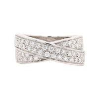 18K White Gold Multi Row Pave Diamond Crossover Ring