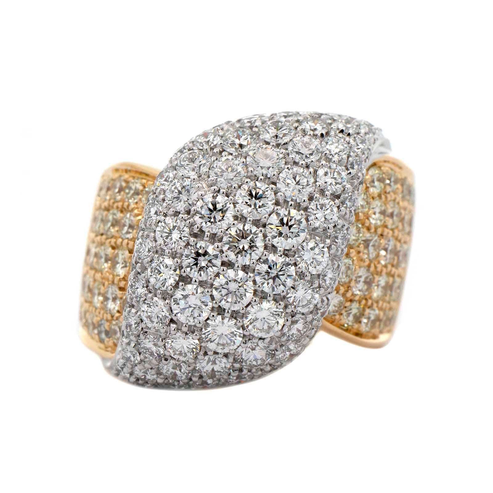 18K Yellow and White Gold Pave Diamond Wide Ring