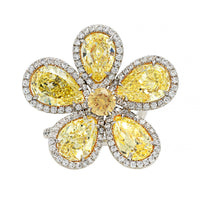 Eclat Jewels Platinum Yellow and White Diamond Flower Ring