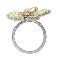 Eclat Jewels Platinum Yellow and White Diamond Flower Ring