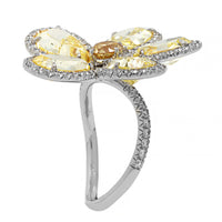 Eclat Jewels Platinum Yellow and White Diamond Flower Ring