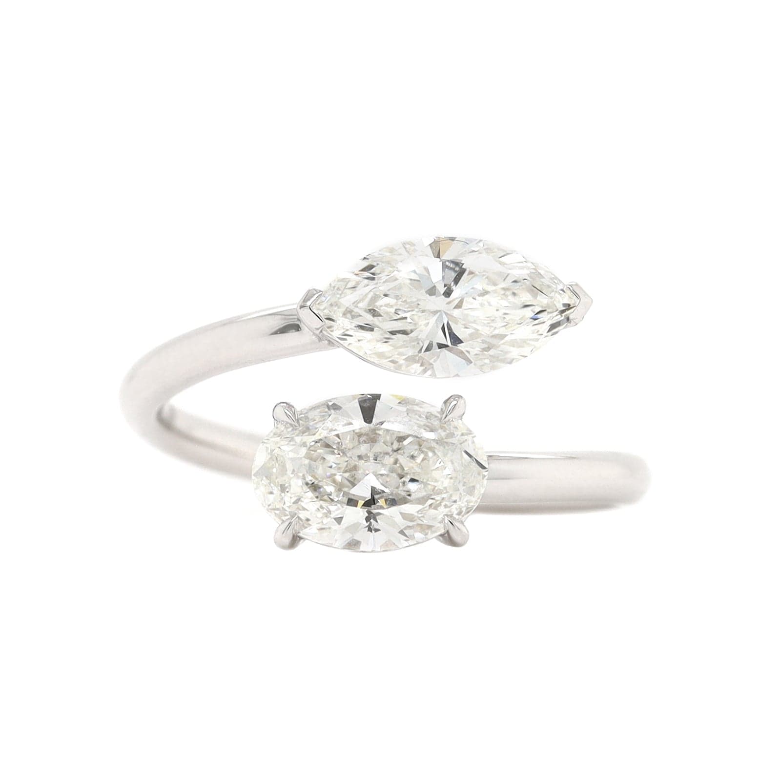 18K White Gold 2 Stone Oval and Marquise Shaped Diamond Ring
