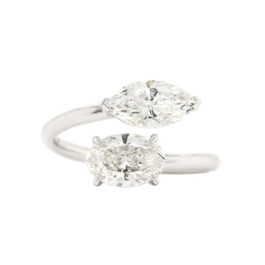 18K White Gold 2 Stone Oval and Marquise Shaped Diamond Ring