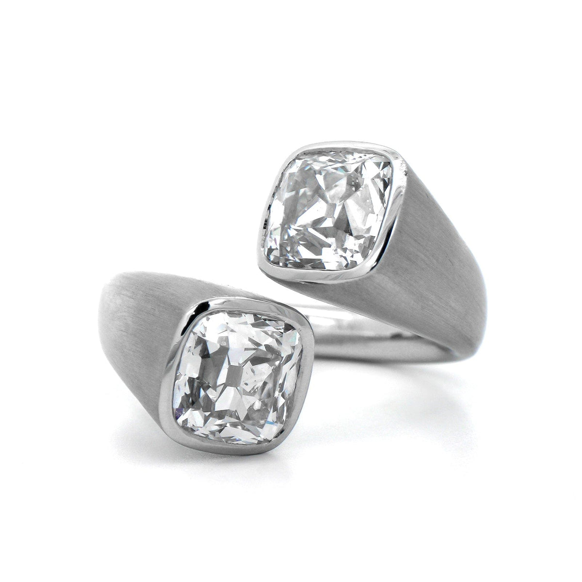 Eclat Jewels Platinum Old Mine Cut Diamond Twin Bypass Ring