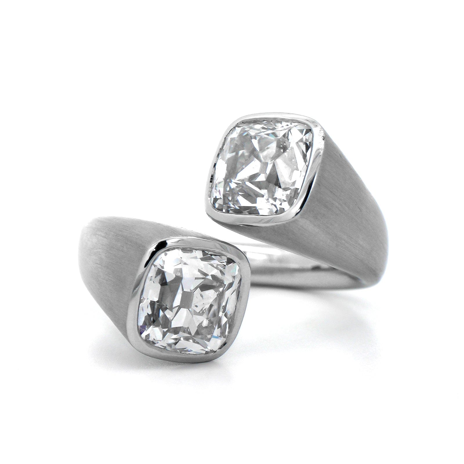 Eclat Jewels Platinum Old Mine Cut Diamond Twin Bypass Ring