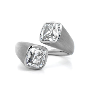 Eclat Jewels Platinum Old Mine Cut Diamond Twin Bypass Ring