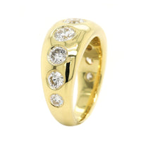 18K Yellow Gold Burnished Set Round Diamond Wide Ring