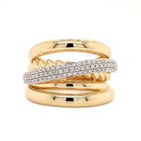 14K Yellow Gold Multi Row Pave Diamond Ring