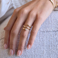 14K Yellow Gold Thick Double Wrap Around Diamond Ring