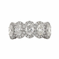 18K White Gold 5 Stone Oval Diamond Halo Ring