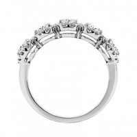 18K White Gold 5 Stone Oval Diamond Halo Ring