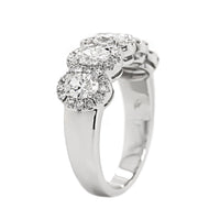 18K White Gold 5 Stone Oval Diamond Halo Ring