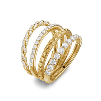 Petite Pavé Four Row Pyramid Ring 18K Yellow Gold with Diamonds, 8.6mm