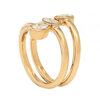 18K Yellow Gold 3 Stone Pear and Marquise Shaped Diamond Bypass Ring