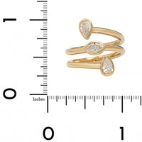18K Yellow Gold 3 Stone Pear and Marquise Shaped Diamond Bypass Ring