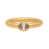 Jade Ruzzo 18K Yellow Gold One-of-a-Kind Bezel Set Marquise Cut Light Brown Diamond Ring