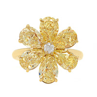 18K Yellow Gold Pear Shaped Yellow Diamond Flower Ring