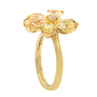 18K Yellow Gold Pear Shaped Yellow Diamond Flower Ring