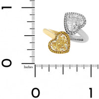 18K Yellow Gold and Platinum Heart Shaped Yellow and White Diamond Bypass Ring