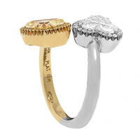 18K Yellow Gold and Platinum Heart Shaped Yellow and White Diamond Bypass Ring