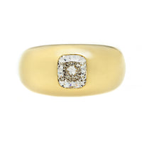 18K Yellow Gold Burnished Set Cushion Cut Diamond Pinky Ring