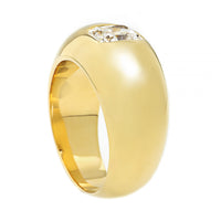 18K Yellow Gold Burnished Set Cushion Cut Diamond Pinky Ring