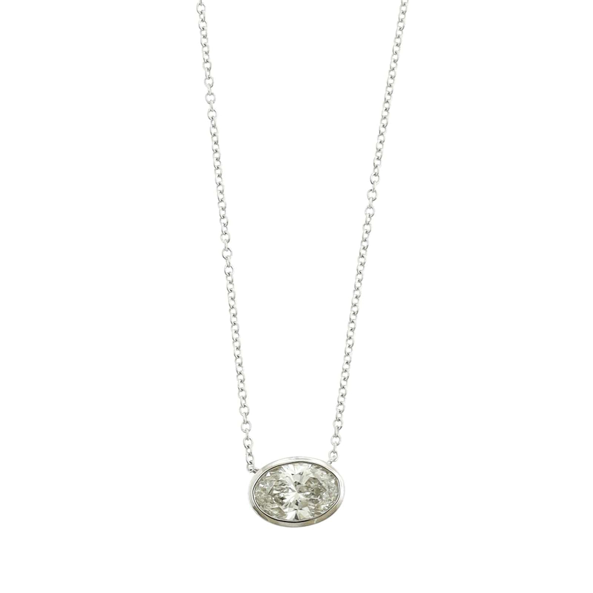 18K White Gold Oval Diamond Pendant Necklace