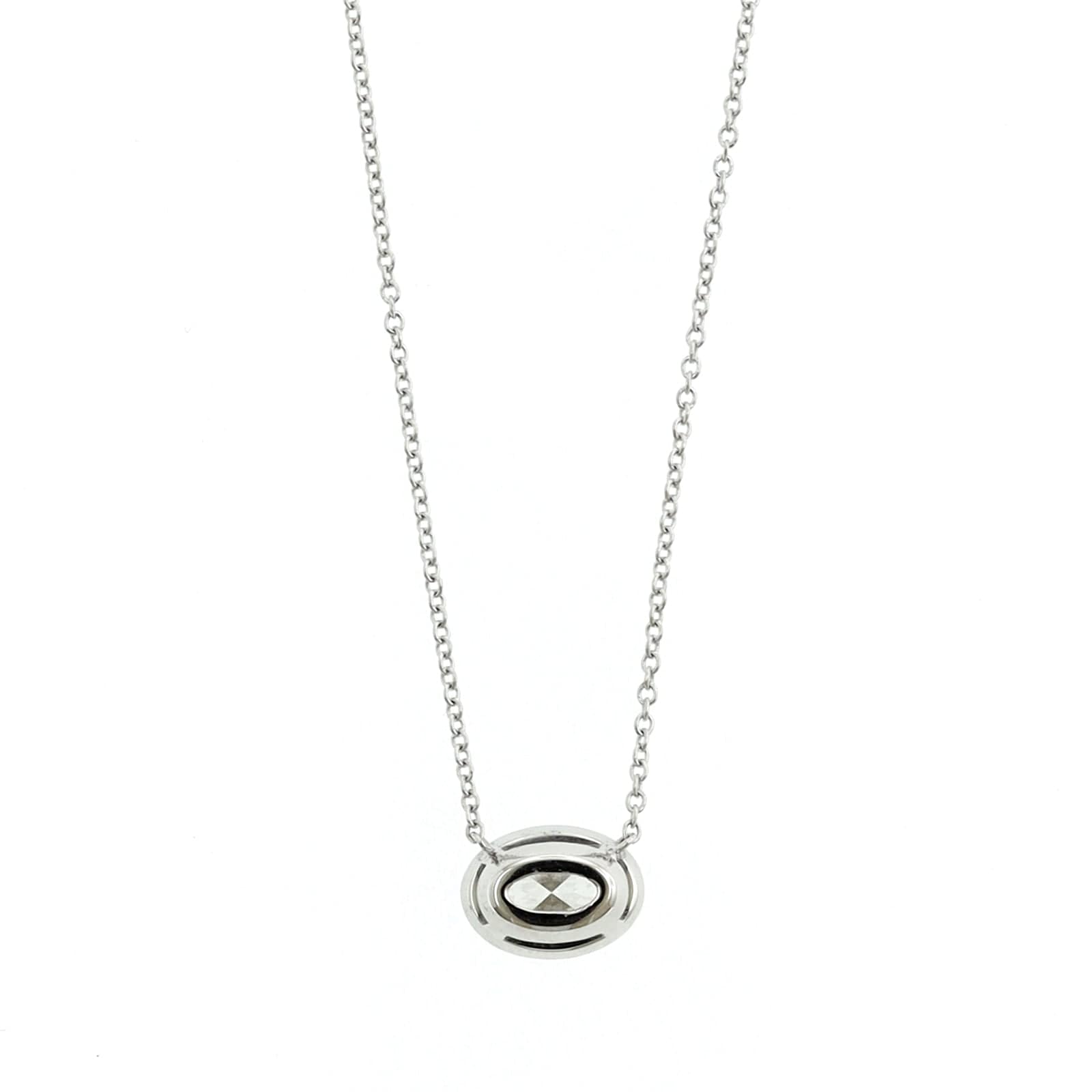 18K White Gold Oval Diamond Pendant Necklace