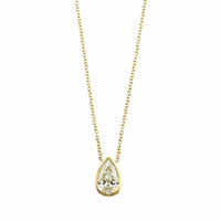 18K Yellow Gold Pear Shaped Diamond Pendant Necklace