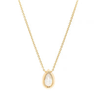 18K Yellow Gold Bezel Set Pear Shaped Diamond Pendant Necklace