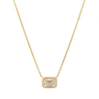 18K Yellow Gold Bezel Set Emerald Cut Diamond Pendant Necklace