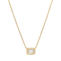 18K Yellow Gold Bezel Set Emerald Cut Diamond Pendant Necklace