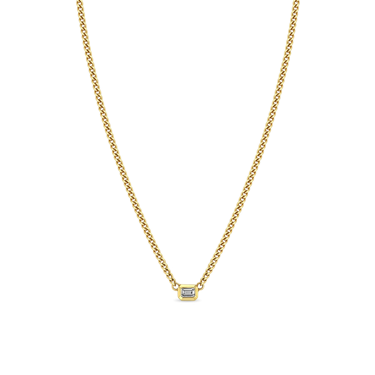 14K Yellow Gold White Emerald Cut Diamond Necklace