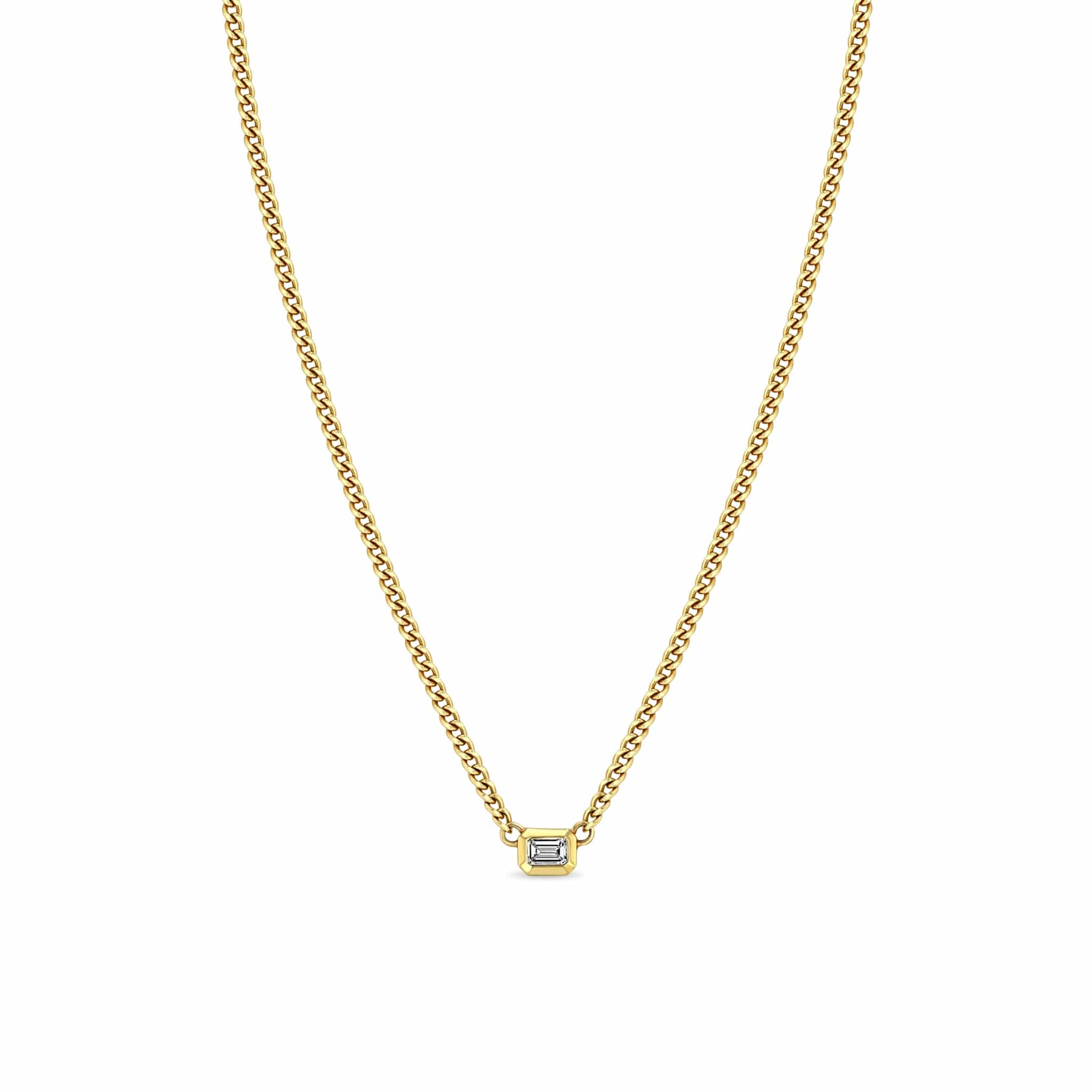 Zoe Chicco 14K Yellow Gold White Emerald Cut Diamond Necklace