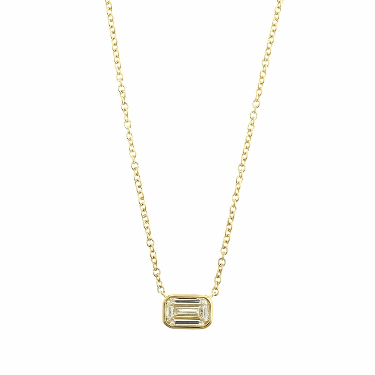 18K Yellow Gold Emerald Cut Diamond Pendant Necklace