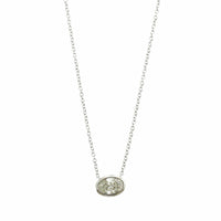 18K White Gold Bezel Set Oval Diamond Pendant Necklace