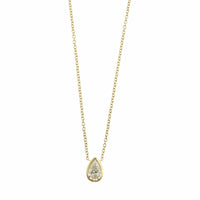 18K Yellow Gold Pear Shaped Diamond Pendant Necklace