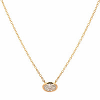 18K Yellow Gold Bezel Set Oval Diamond Pendant Necklace