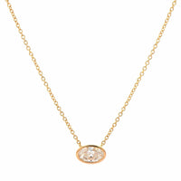18K Yellow Gold Bezel Set Oval Diamond Pendant Necklace