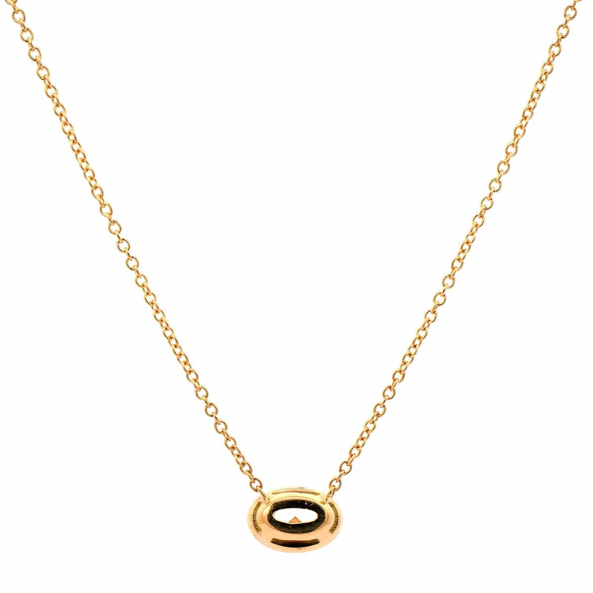 18K Yellow Gold Bezel Set Oval Diamond Pendant Necklace