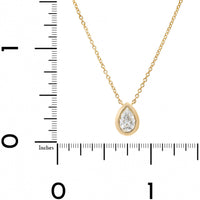 18K Yellow Gold Bezel Set Pear Shaped Diamond Pendant Necklace