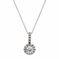 18K White Gold Round Diamond Halo Necklace