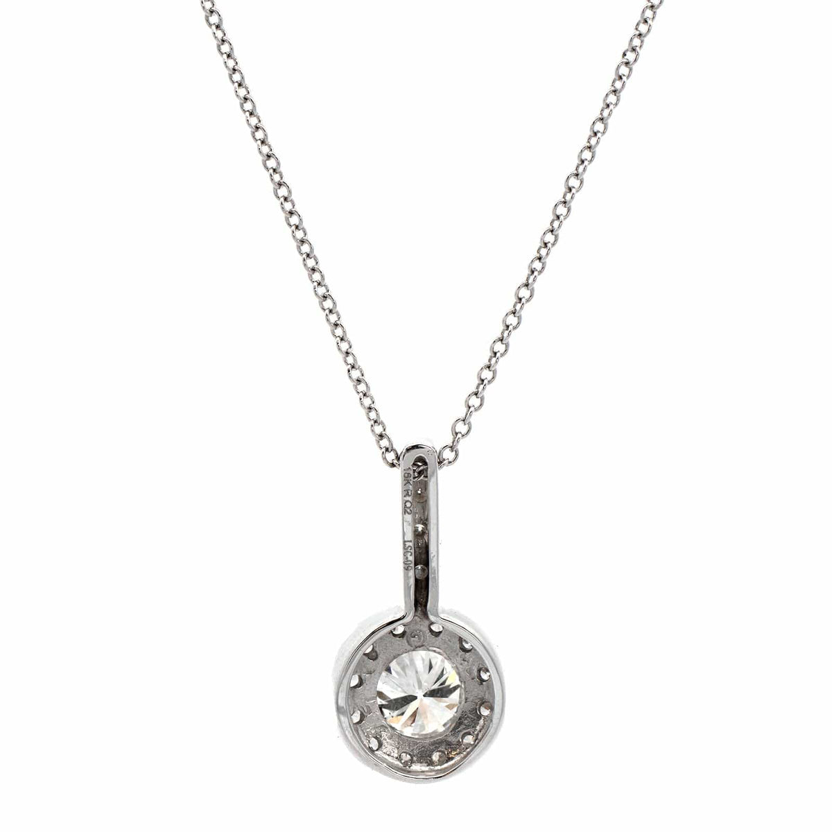 18K White Gold Round Diamond Halo Necklace