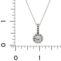 18K White Gold Round Diamond Halo Necklace